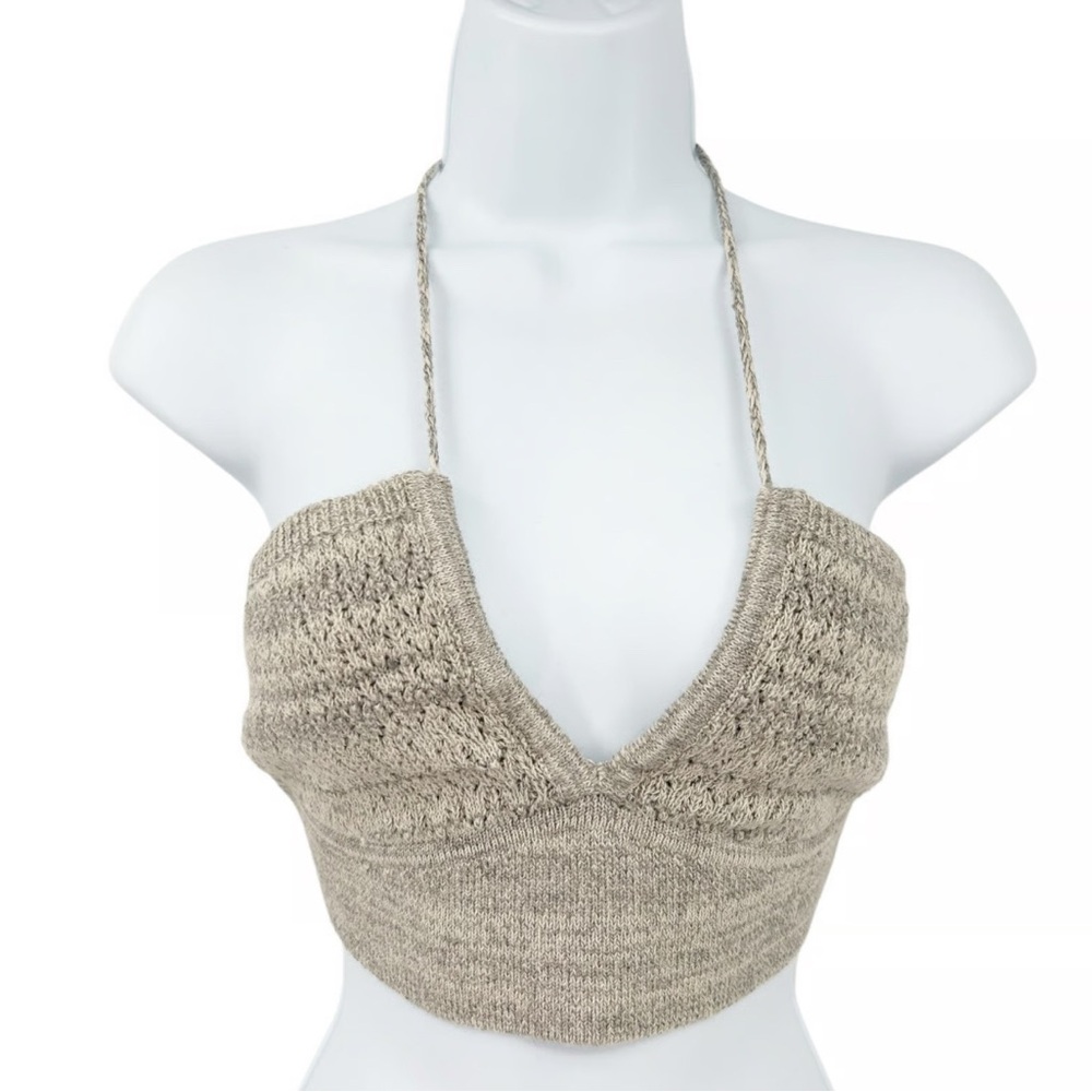 Anthropologie
Boho Beachy Wool Linen Blend Knit Plunge Halter top sz small